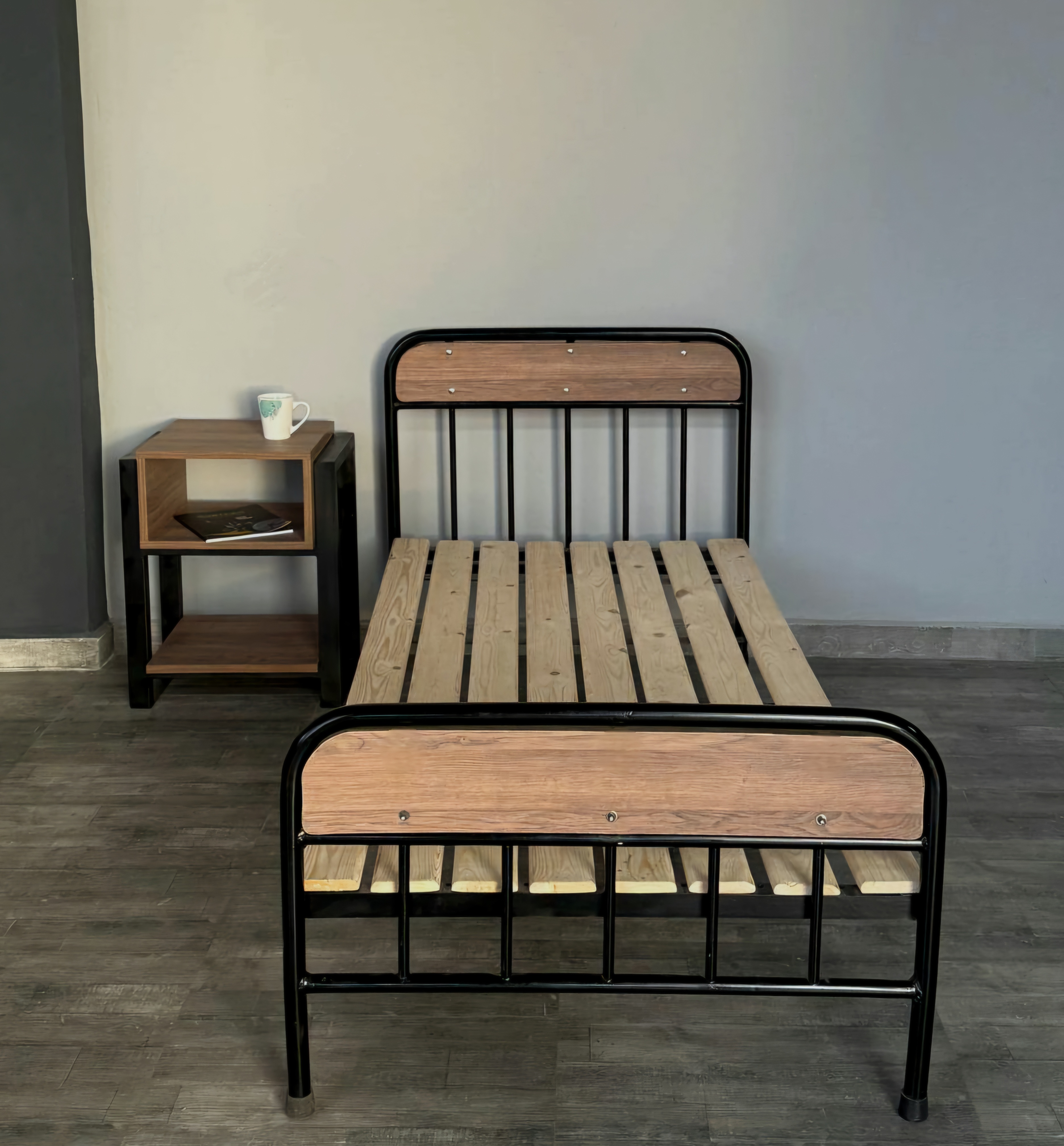 Lit 1 Place Style Industriel – Bois & Métal